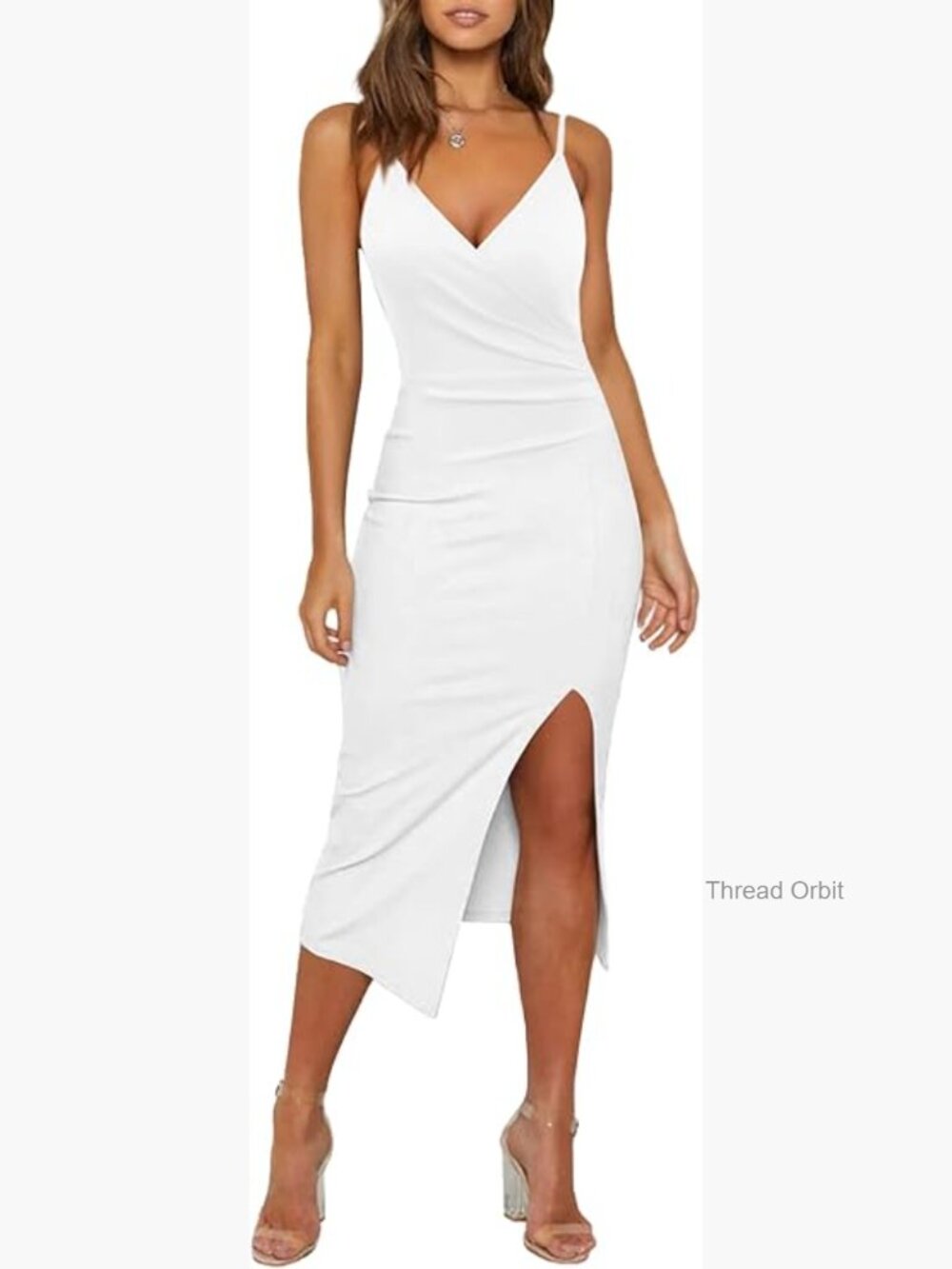V-Neck Spaghetti Strap Wrap Ruched Bodycon Cocktail Dress